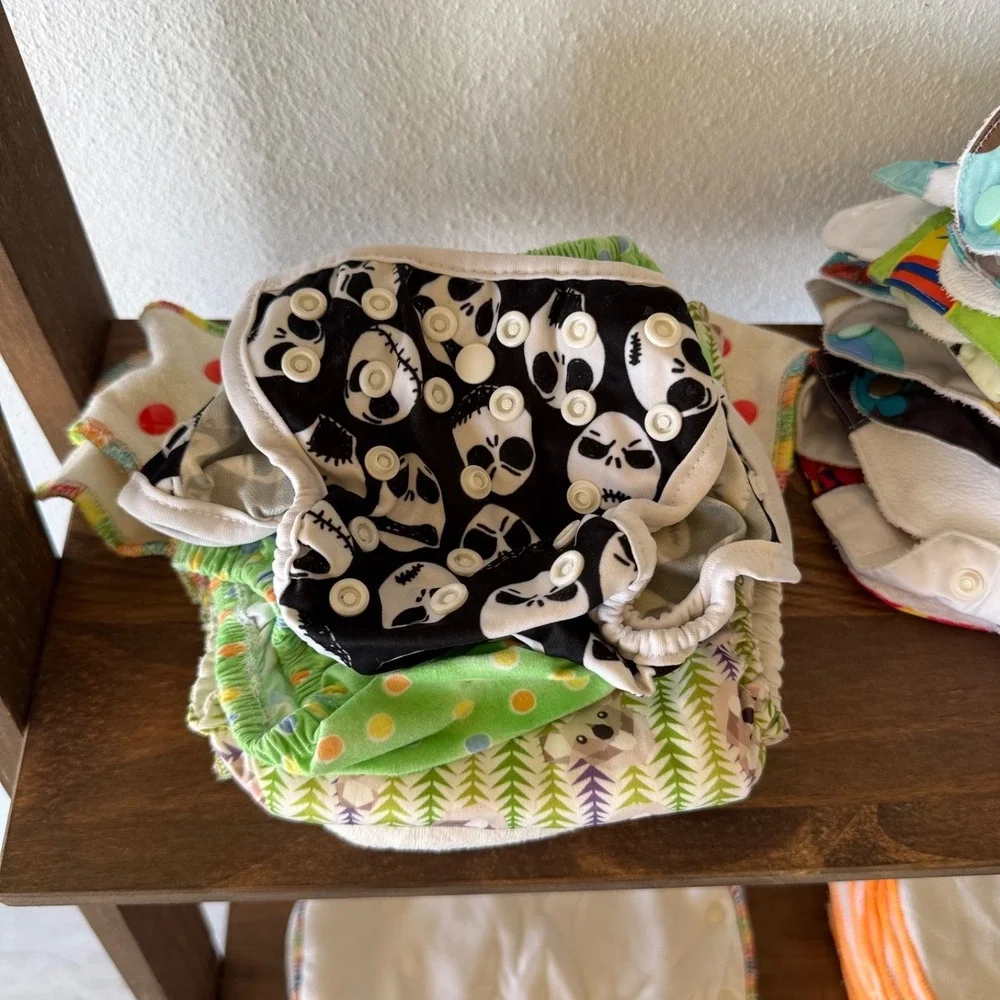 80pc Reusable Cloth Diaper Lot of 15 Covers and 62 Microfiber Inserts Charcoal
